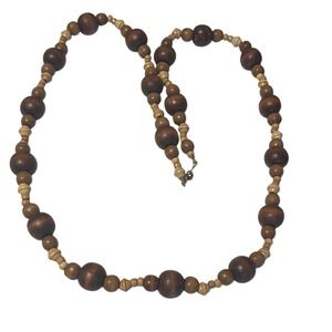 Wooden Bead Necklace Brown Tan Natural Boho Bohemian Hippie Jewelry‎